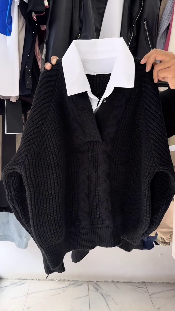 Mustard Cable-Knit Collared Sweater - Image 3